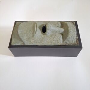 Vintage Rotary Hero Tiki Tissue Box Holder Faux Stone Easter Island Moai Retro